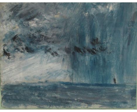 Impressionist School in the manner of John Constable, dramatic seascape with sailing vessel under a stormy sky, oil on paper,