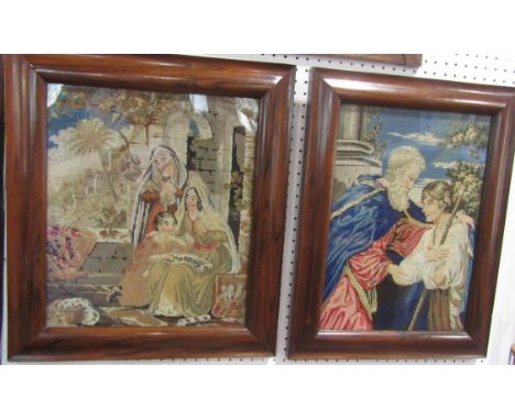 Two religious wool work tapestry pictures in good rosewood frames, 37 x 31cm and 37 x 28cm respectively, (2) 