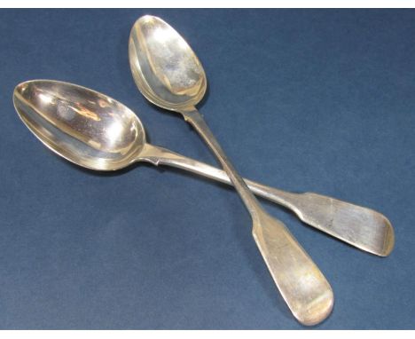 Pair of late Georgian silver fiddle pattern table forks, maker R P, London 1820, 5 oz approx 