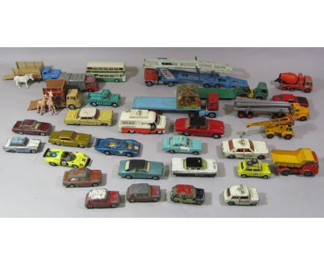 Collection of vintage Dinky and Corgi vehicles including Corgi Daktari Dodge truck, Land Rover and Bedford tractor unit, car 