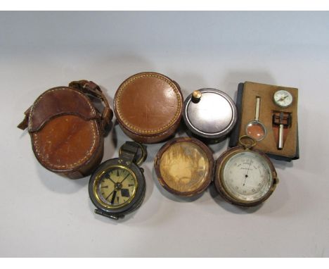 J H Steward military compass etched P.F.M. Michelli, Eton College 1905 in leather case, cased pocket barometer, a further poc