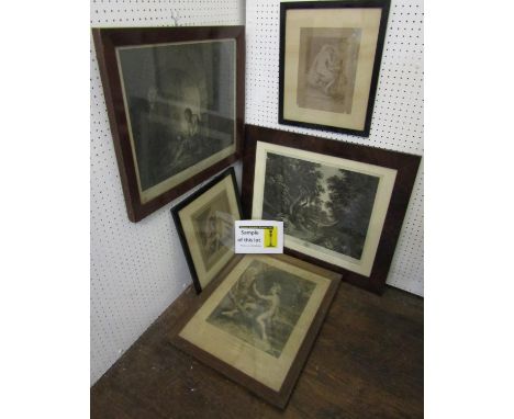 A collection of 18th century black and white engravings including The Captive of Joseph Wright, engraved by Ryder and publish