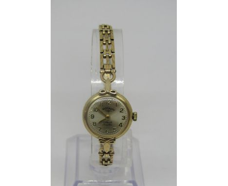 Vintage ladies Rotary 9ct dress/cocktail watch, the circular gilt dial with gilt Arabic numerals and hands, 15 jewel incabloc