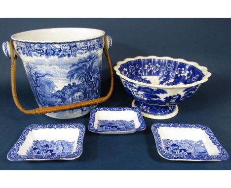 A Copeland Spode Tower pattern blue and white printed bowl with shaped outline, raised on a circular foot, 29.5cm approx, tog