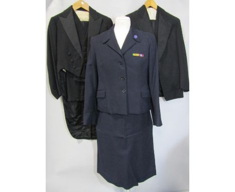 2 vintage gentlemen's tailored dress suits including a tailcoat with black quilted lining and decorative covered buttons, a d