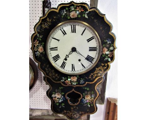 A Victorian papier mache and mother-of-pearl inlaid drop dial clock in the form of a vineyard clock, the 12 inch two train di