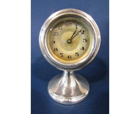 Good quality art deco period silver desk clock of atomic form, the globular case work fitted with a silvered dial, Arabic num