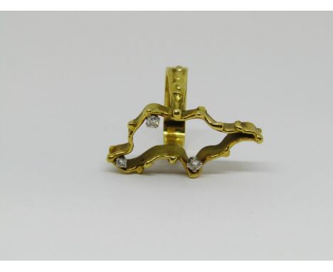 18ct novelty diamond set ring in the form of the island of Cyprus, size J/K, 10g 