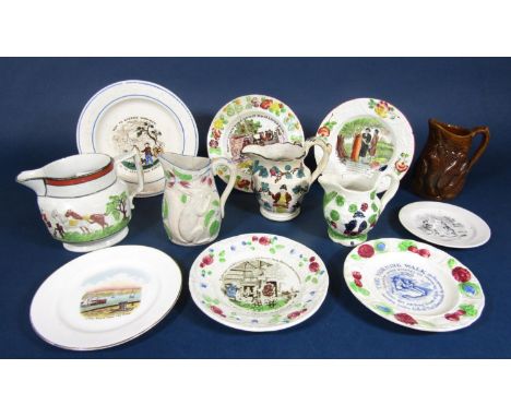 A collection of early 19th century ceramics including children's plates with printed and relief moulded decoration including 