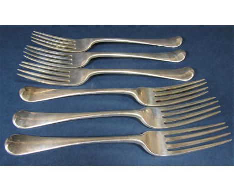 Set of six George III silver old English table forks, maker R C, London 1795, 14 oz approx 