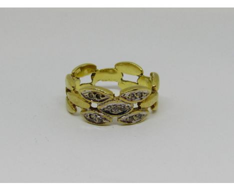 18k cast chain effect ring set with white stones, size R, 6.8g 