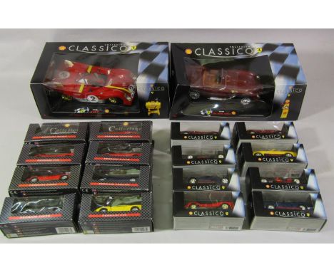 Boxful of Shell Classico model cars including 1:18 scale 1958 250 Testa Rossa and 1972 Ferrari 312P &amp; Racing Fuel Pump  a