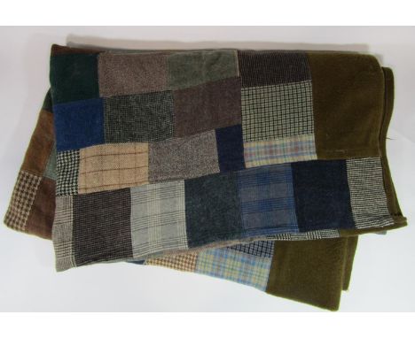 Vintage blanket/ throw composed from squares of woollen tweed forming a patchwork. Unlined, 240x 180 cm. CR; in good clean co