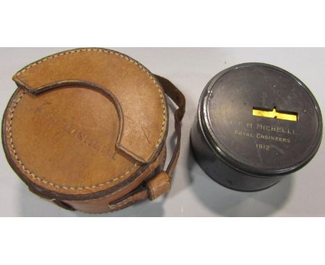 A Throuhton &amp; Sims pocket drum sextant with leather case etched P.F.M. Michelli - Royal Engineers 1912 