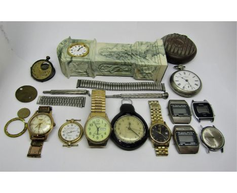 A box containing a collection of various vintage gents and other timepieces together with silver plated items 