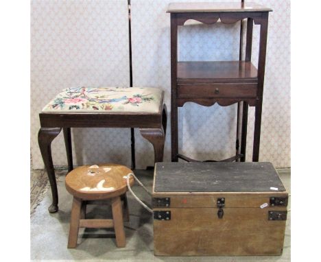 A mixed collection of furniture including a 19th century mahogany sewing table with three drawers on octagonal pillar and tri