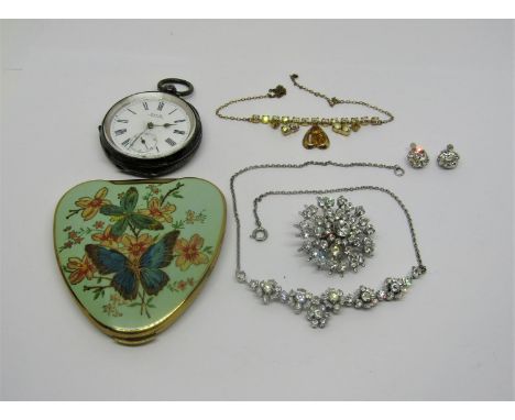 Silver Kay's Triumph pocket watch with engine turned casework together with a collection of costume jewellery and a vintage c