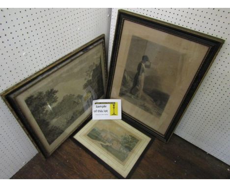 A collection of mainly 18th century black and white engravings, subjects including The Happy Village and The Deserted Village