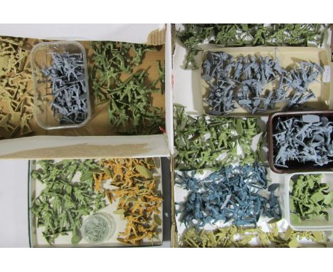 Large quantity of unboxed Airfix plastic toy soldier figures 1:32 scale from 12 regiments  including Afrika Corps (29) Austra