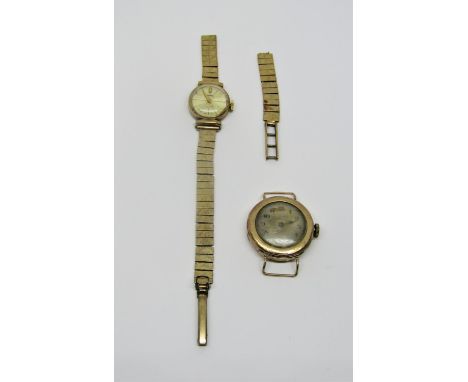 Two vintage 9ct ladies dress watches,  one with no bracelet, the other bracelet (AF), 28.4 grams gross (2) 