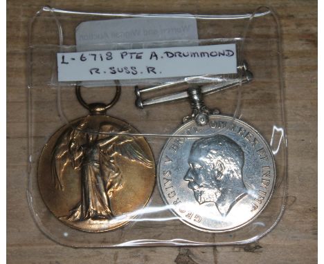 WWI pair awarded to L-6718 PTE A DRUMMOND. R. SUSS. R.  