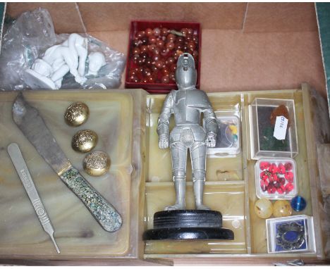 A misced lot including a novelty table light modelled as a knight etc.  