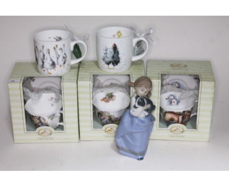 3 boxed Brambly Hedge cup and saucer sets by Royal Doulton; 2 Wrendale Design mugs, with boxes, by Royal Worcester - Curious 