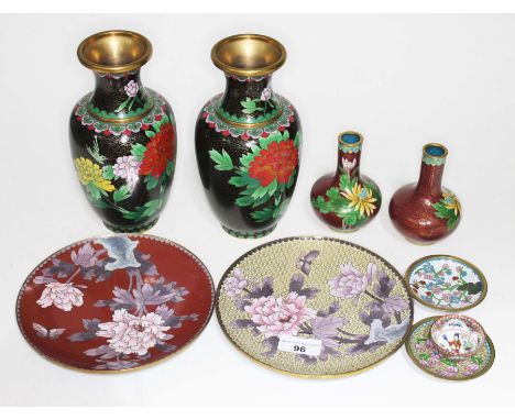 Two pairs of cloisonne vases - one pair baluster shape, height appx21.5 cm, and smaller pair bulbous shape with extended neck