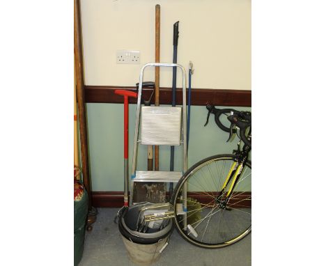 Small aluminium steps and garden tools