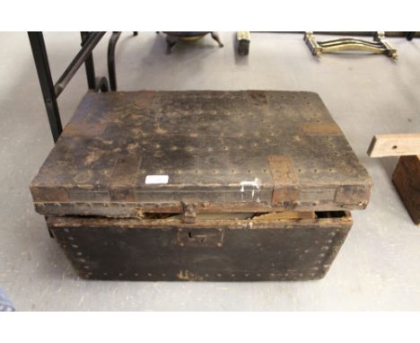 Brass studded trunk and contents