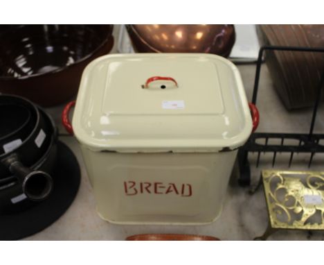 Red and cream enamel bread bin
