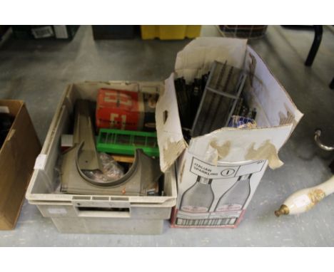 2 boxes of model train parts, track, etc.