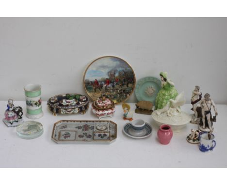 A quantity of ceramics to include Wedgewood Jasperware 'Lloyds of London' trinket dish, various figurines, a Royal Crown Derb