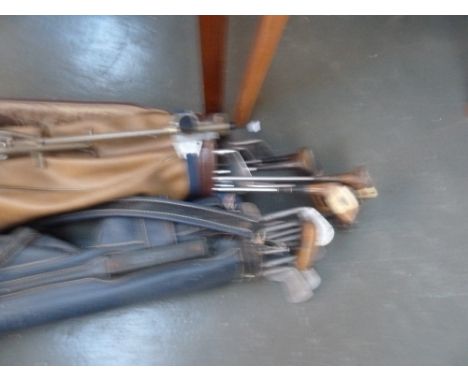 Two golf bags, with Ben Sayer vintage golf clubs