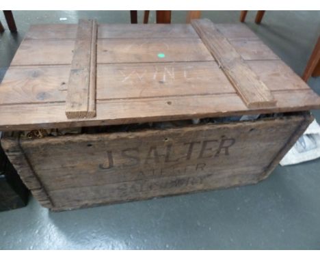 A large vintage 'J. Salter Caterer Salisbury' pine crate, 70 x 44 x 35cm
