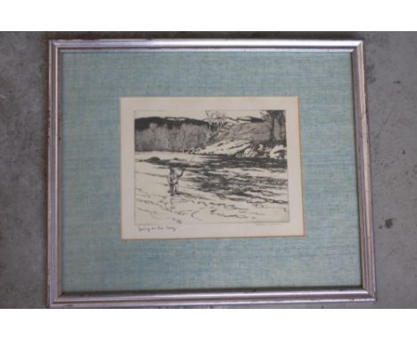 Norman Wilkinson, Spring on the Spey, original etching on paper, signed lower left and titled lower right, framed, mounted an