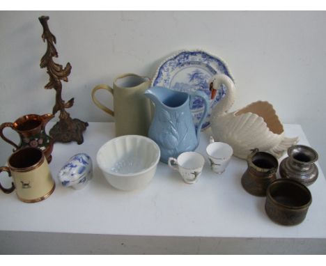 A mixed box to include a ceramic Devonshire Potteries swan dish, an E. K. B Canton Views plate, a Gibsons Staffordshire ceram