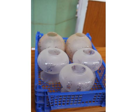 Three boxes of various acid etched vintage glass light shades
