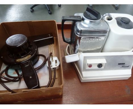 A vintage 1970s Goblin Teasmade and a Sylentflo Hair Dryer in Bakelite circa 1940s Mk.1. made by Fractional H.P. Motors Ltd i