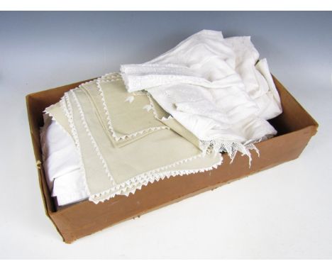 A quantity of vintage whitework table linens 