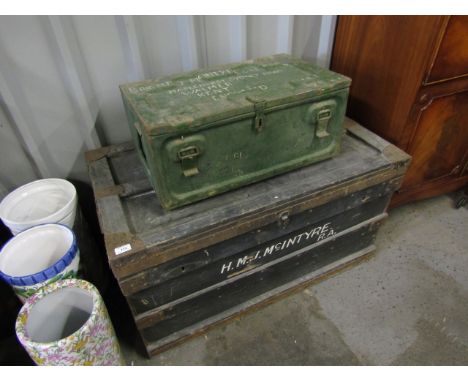 An F P Baker & Co Ltd Naval and Military outfitters large wooden trunk together with a military magazine chest