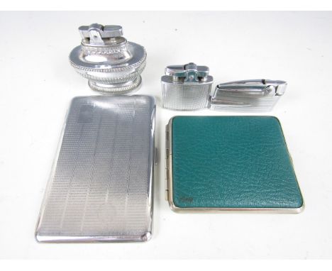 Vintage cigarette cases together with three lighters
