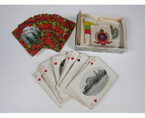 Vintage Canadian playing cards together with silk cigarette cards etc