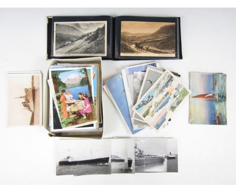 An album containing quantity of Abraham's postcards together with a quantity of other vintage postcards depicting ships and a