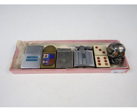 A collection of vintage novelty and other lighters, including one modelled in the form of a domino and one in the form of a s