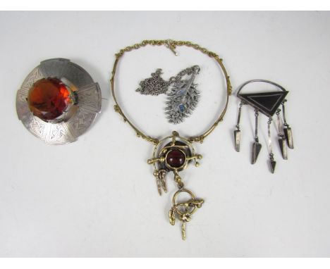 Scottish and artisan vintage jewellery, including a Ceard pewter 'Broom' necklace and a large plaid brooch etc.