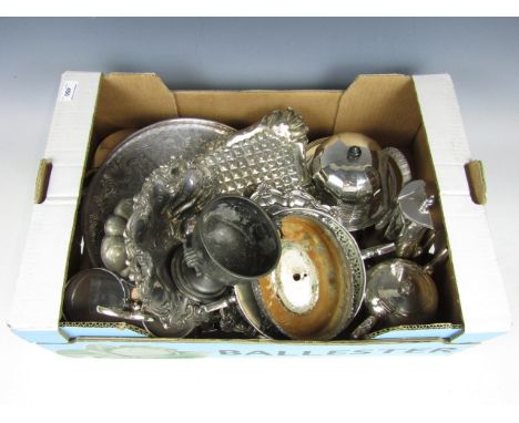 A quantity of electroplate including trays, dishes, a muffin dish, a teapot and a water pot by James Deakin of Sheffield