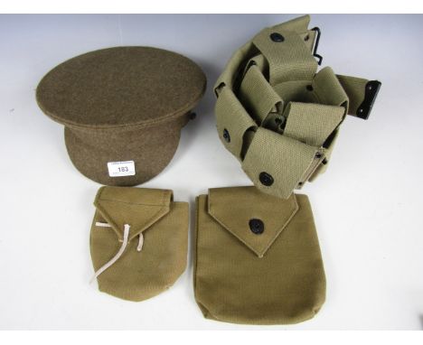 A webbing ammunition belt, pouches and a British Army other rank's Service Dress cap