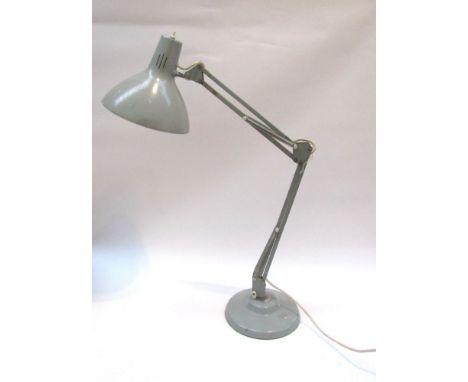 A grey anglepoise desk lamp with adjustable single spot 