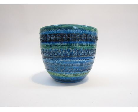 A Bitossi Italian pottery planter in 'Rimini Blu' by Aldo Londi. 17.5cm diameter x 15.5cm high